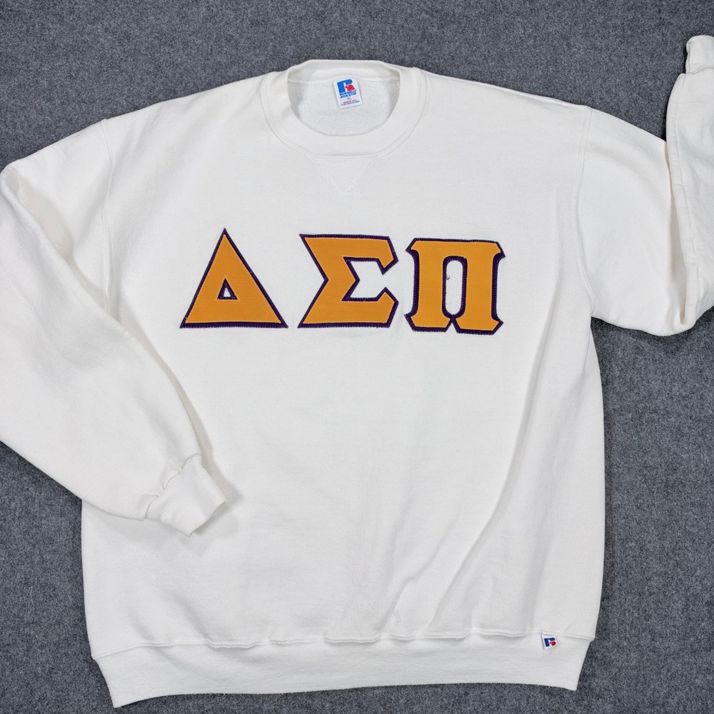 Vintage Russell Athletic Delta Sigma Pi Sweatshirt XL White Made in USA DSP